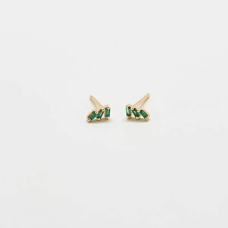Green Triple Baguette Gold Studs sold by Admiral Row
