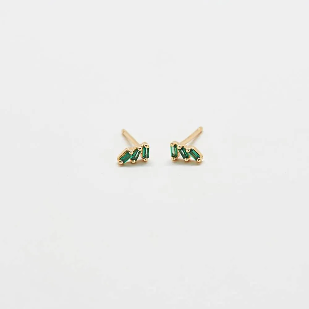 Green Triple Baguette Gold Studs sold by Admiral Row