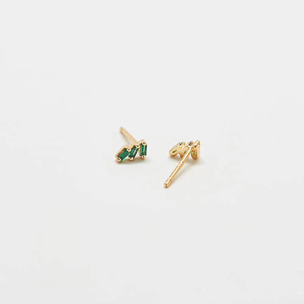 Green Triple Baguette Gold Studs sold by Admiral Row product image thumbnail 3