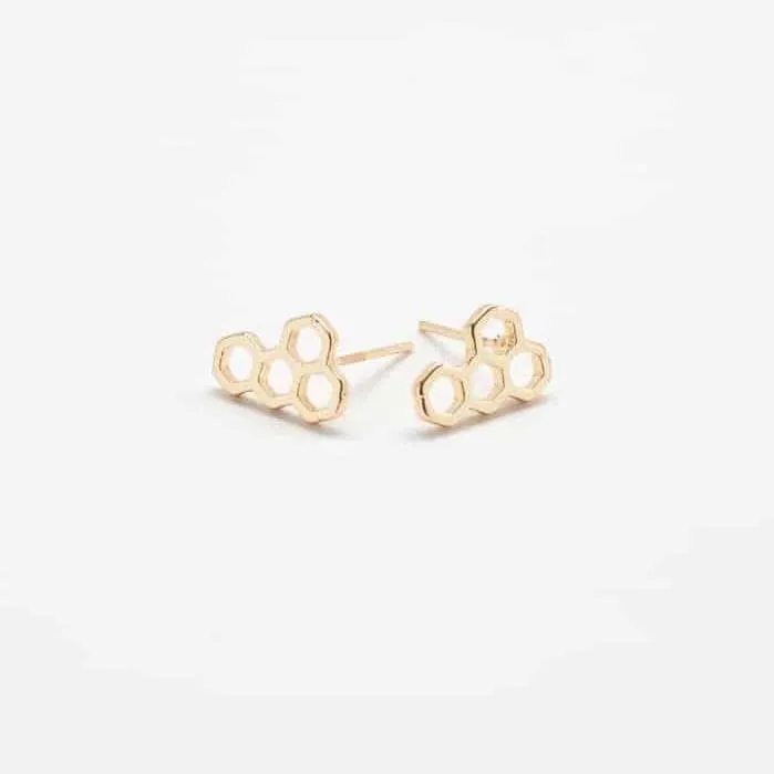 Gold Honeycomb Stud Earrings - Best Seller sold by Admiral Row product image thumbnail 4