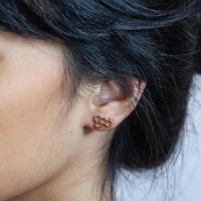 Gold Honeycomb Stud Earrings - Best Seller sold by Admiral Row product image thumbnail 2