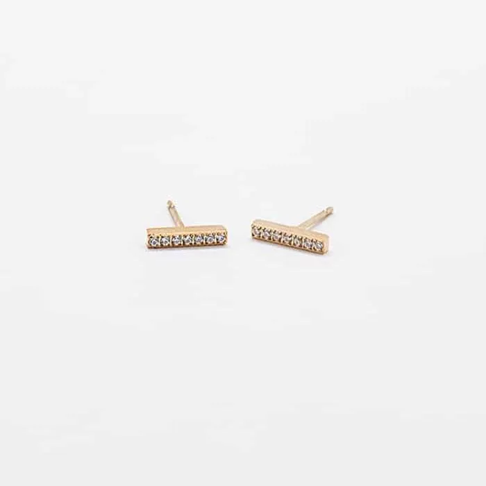Pave Gold Bar Stud Earrings sold by Admiral Row