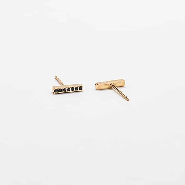 Black Pave Gold Bar Stud Earrings sold by Admiral Row product image thumbnail 2