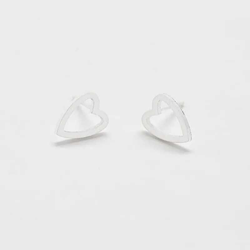 Silver Heart Outline Stud Earrings sold by Admiral Row