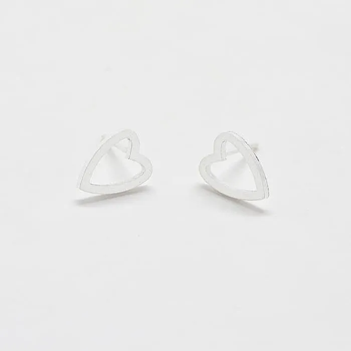Silver Heart Outline Stud Earrings sold by Admiral Row