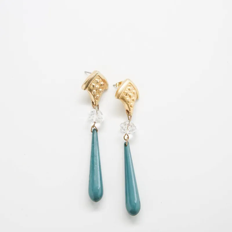 Vintage Green and Gold Dangle Earrings sold by Admiral Row