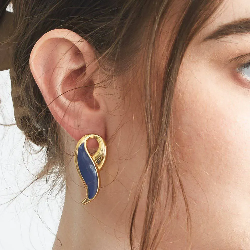 Vintage Blue Enamel Swoop Earrings sold by Admiral Row product image thumbnail 2