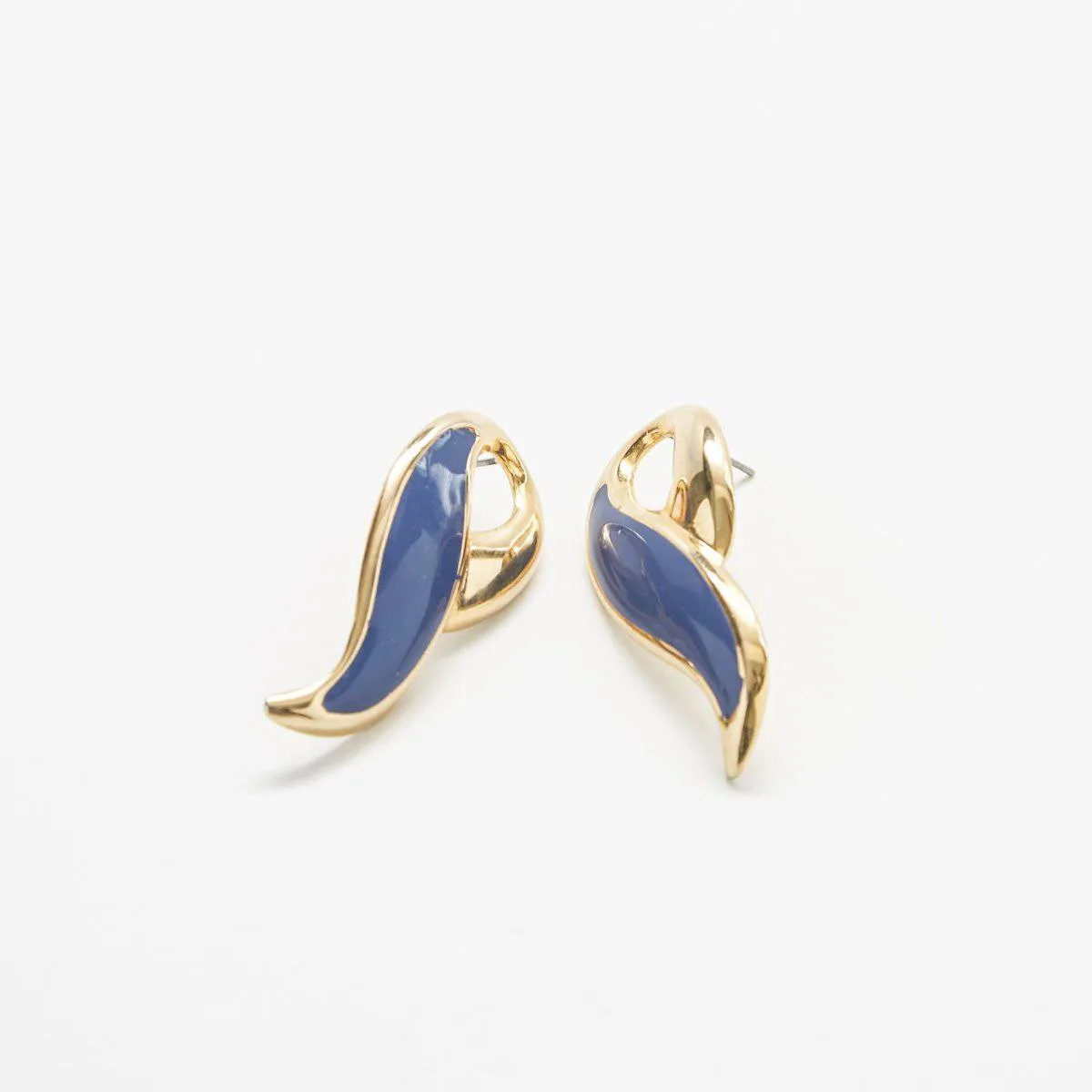 Vintage Blue Enamel Swoop Earrings sold by Admiral Row