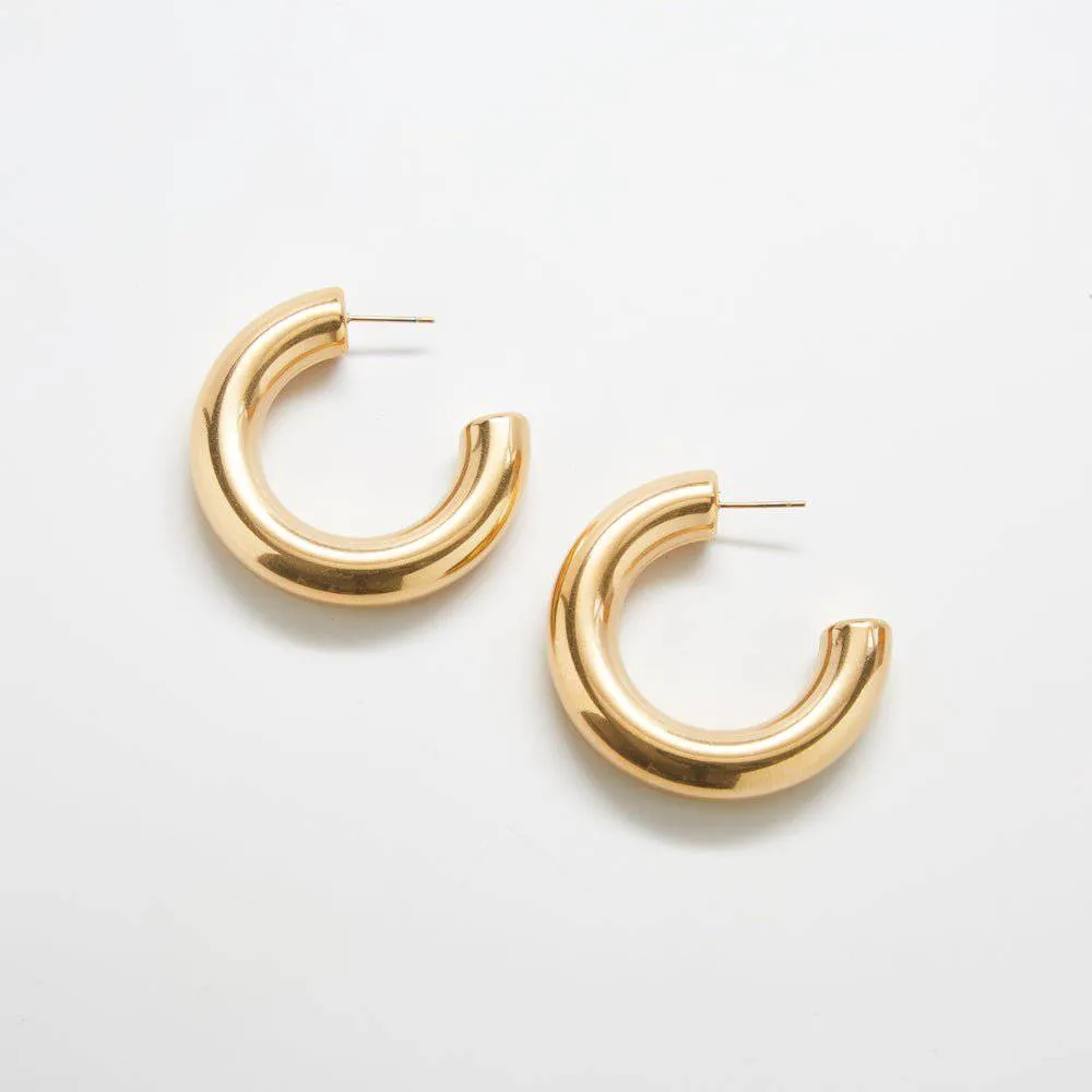 Gold Medium Chunky Hoop Earrings sold by Admiral Row