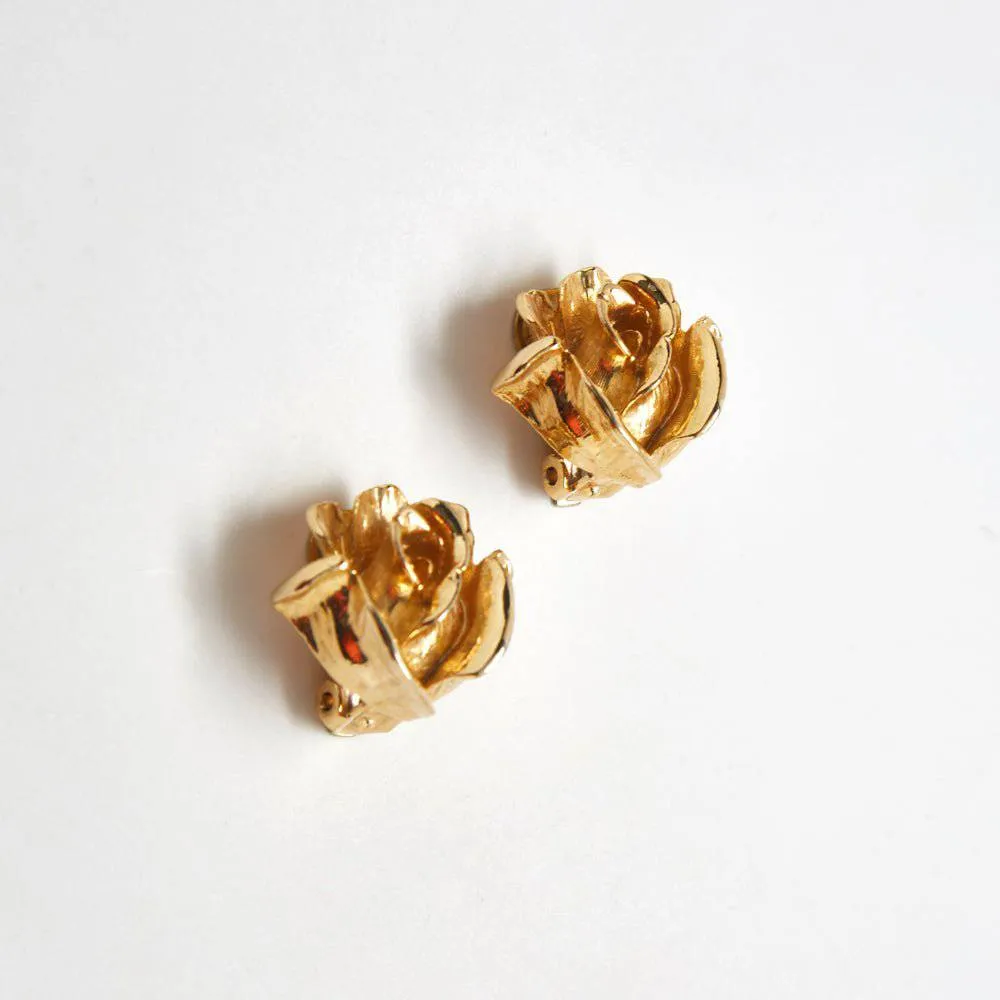 Vintage Gold Rose Earrings sold by Admiral Row