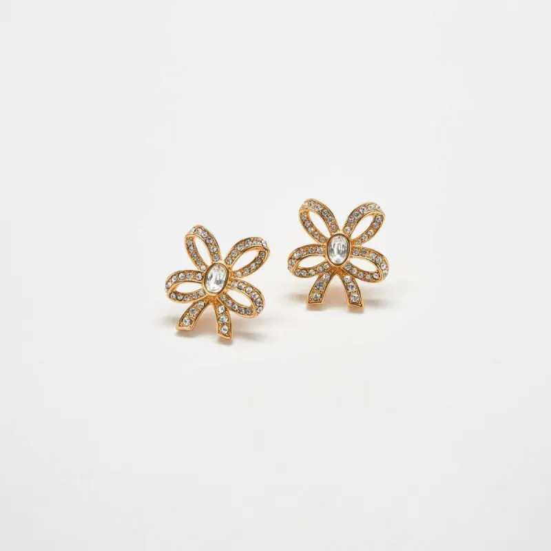 Vintage Pavé Gold Bow Earrings sold by Admiral Row
