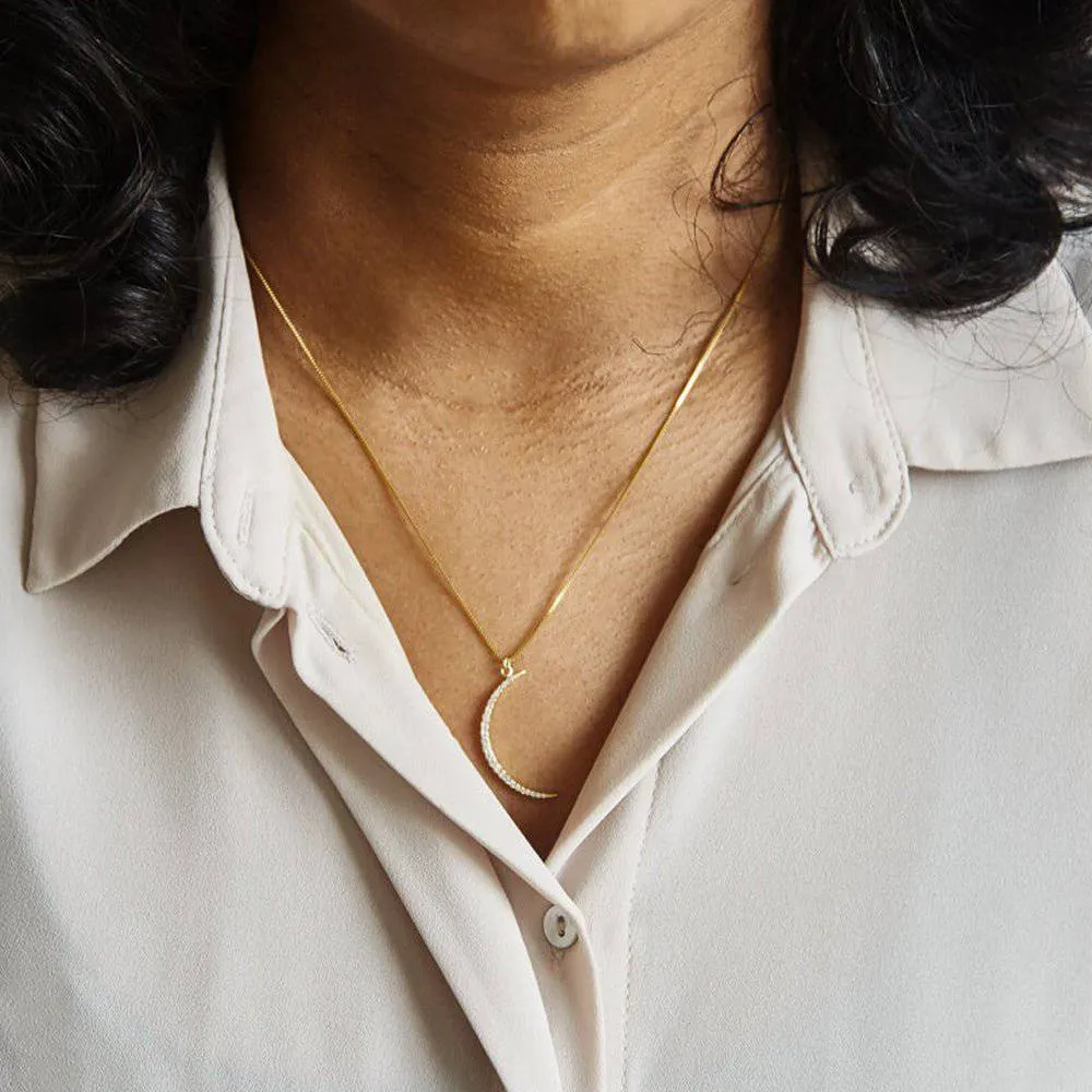 Large Pavé Crescent Moon Necklace sold by Admiral Row product image thumbnail 2