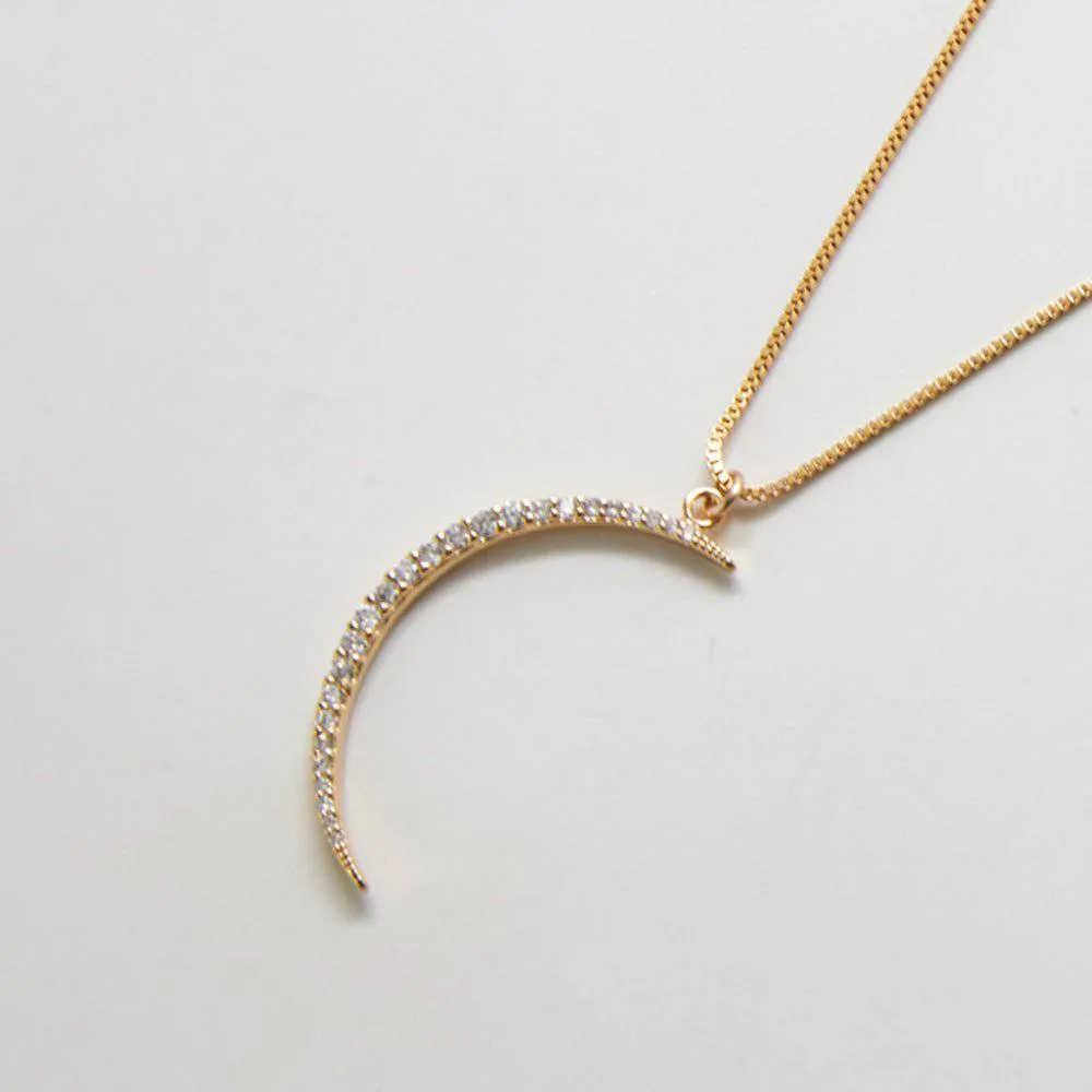 Large Pavé Crescent Moon Necklace sold by Admiral Row product image thumbnail 3