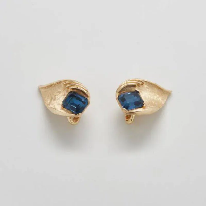 Vintage Blue Trifari Leaf Earrings sold by Admiral Row