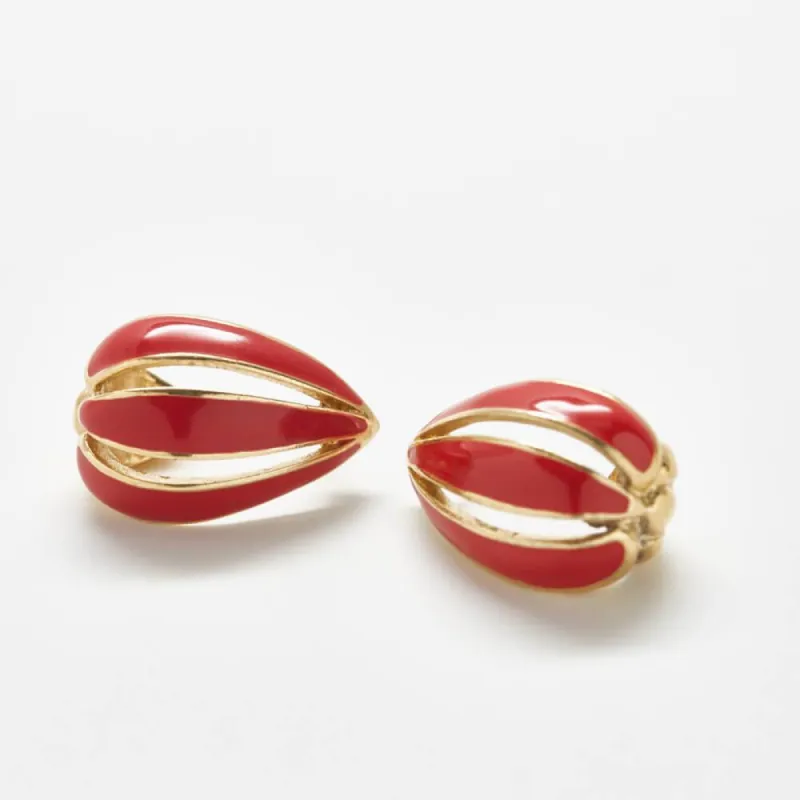 Vintage Trifari Red Petal Drop Earrings sold by Admiral Row