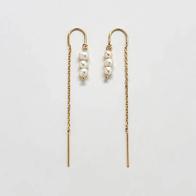Triple Pearl Drop Threader Earrings sold by Admiral Row