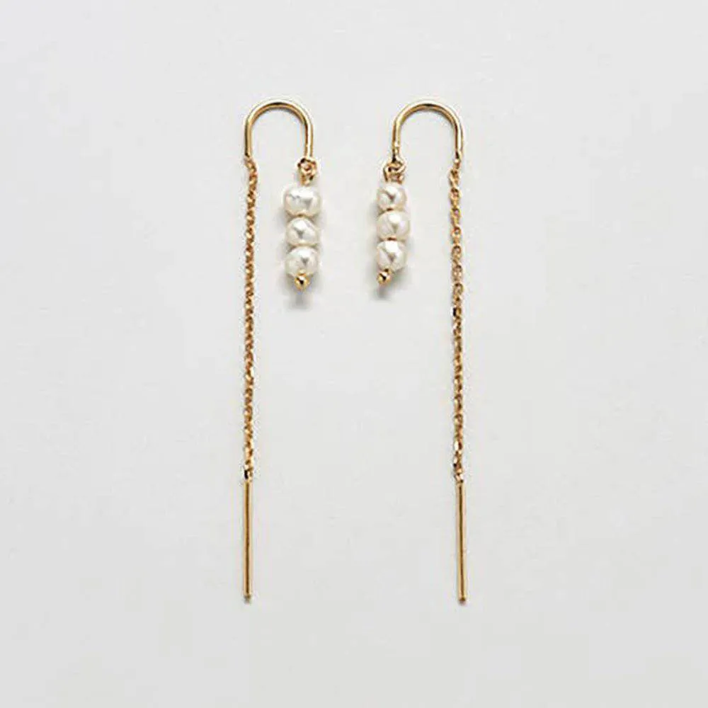 Triple Pearl Drop Threader Earrings sold by Admiral Row