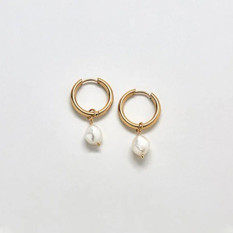 Gold Single Pearl Huggie Earrings - Best Seller sold by Admiral Row