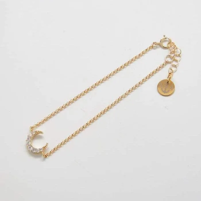 Gold Pave Crescent Moon Bracelet sold by Admiral Row