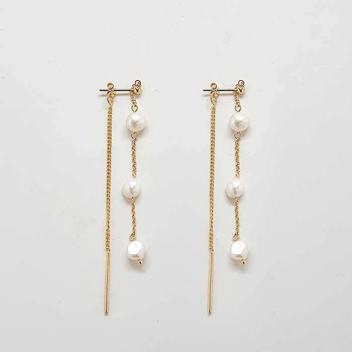 Gold Pearl Chain Drop Earrings sold by Admiral Row
