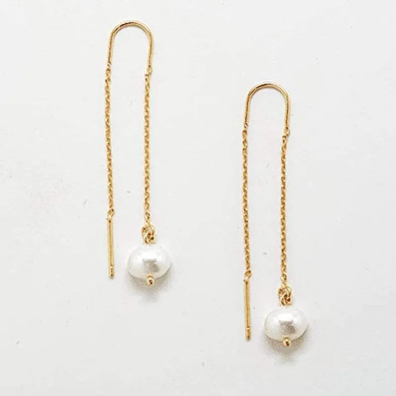 Gold Pearl Threader Drop Earrings sold by Admiral Row