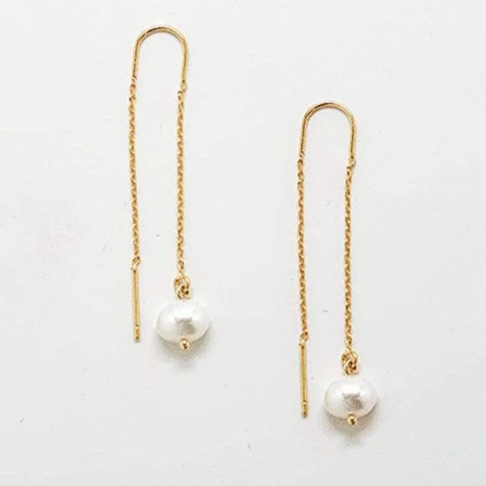 Gold Pearl Threader Drop Earrings sold by Admiral Row