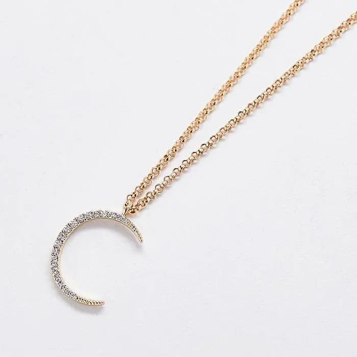 Gold Pave Crescent Moon Necklace sold by Admiral Row
