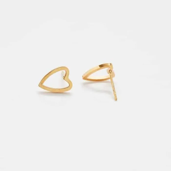 Gold Heart Outline Stud Earrings sold by Admiral Row product image thumbnail 3