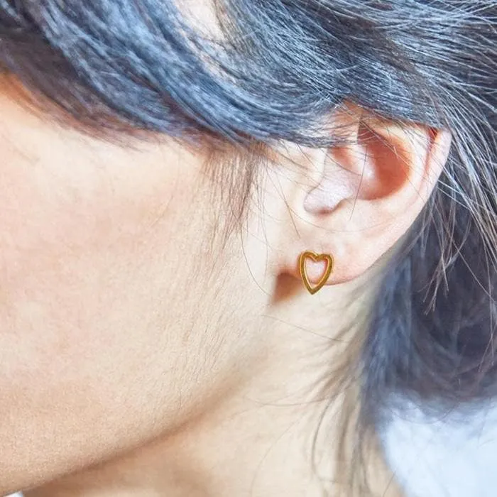 Gold Heart Outline Stud Earrings sold by Admiral Row product image thumbnail 2