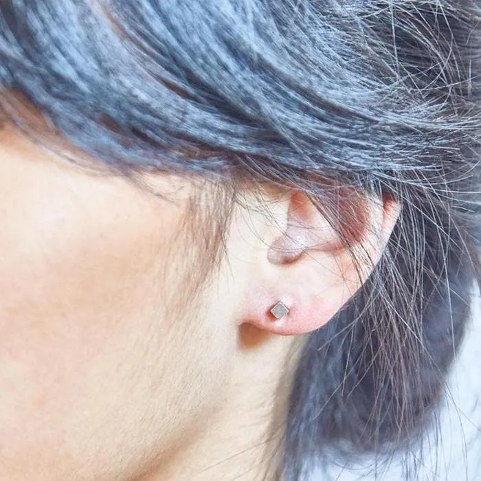 Tiny Silver Cube Square Earrings sold by Admiral Row product image thumbnail 2