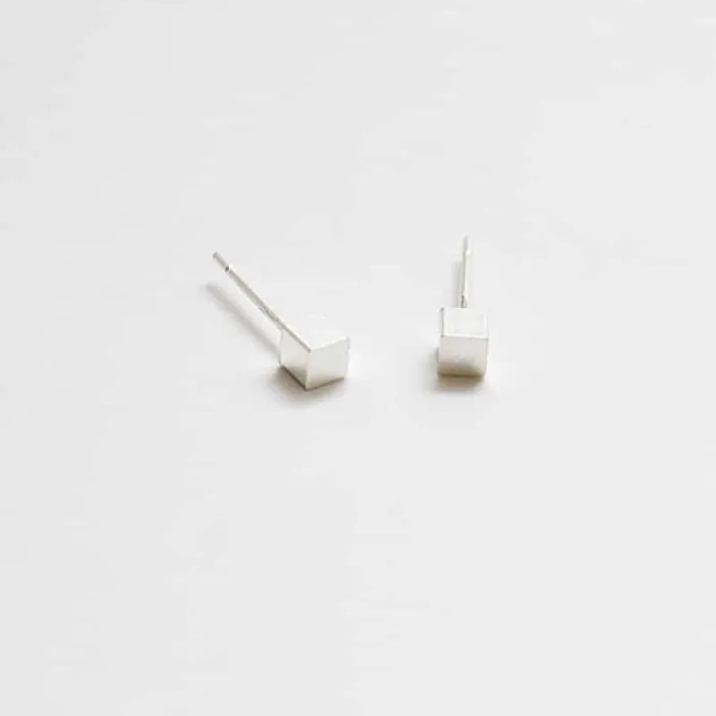 Tiny Silver Cube Square Earrings sold by Admiral Row