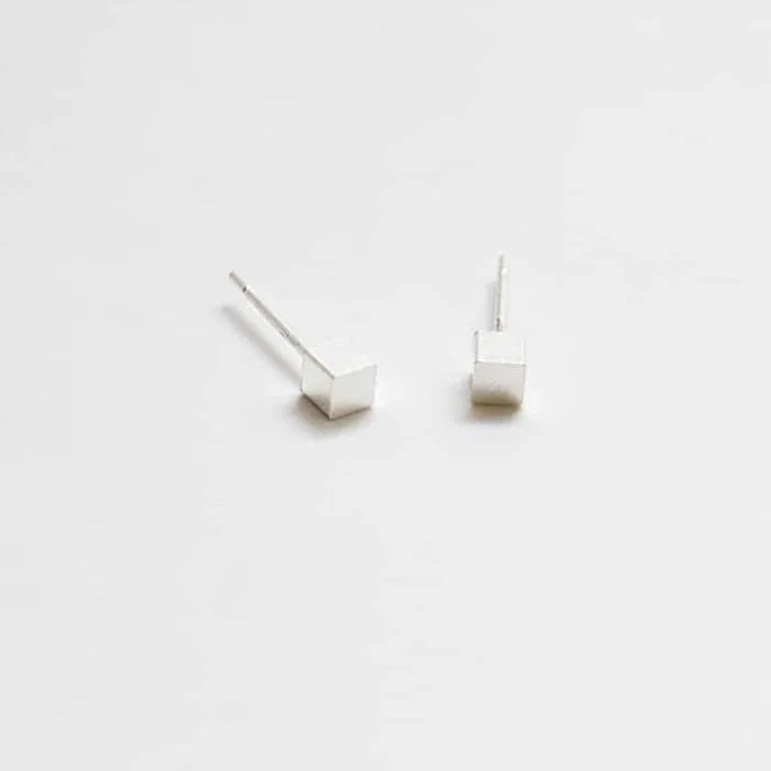 Tiny Silver Cube Square Earrings sold by Admiral Row