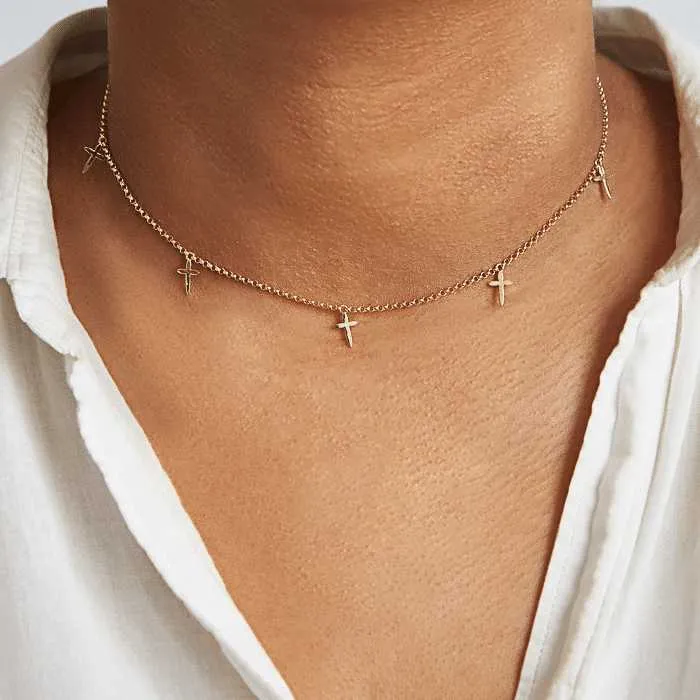 Gold Cross Choker Necklace sold by Admiral Row product image thumbnail 2