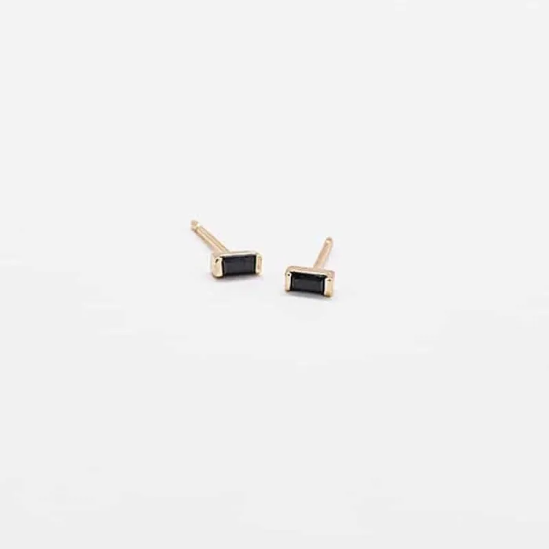 Mini Black Baguette Gold Studs sold by Admiral Row