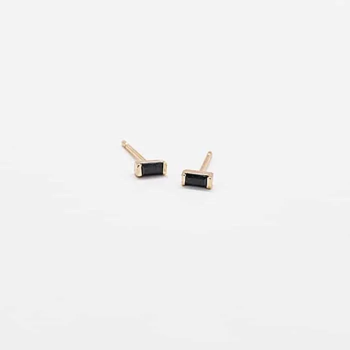Mini Black Baguette Gold Studs sold by Admiral Row