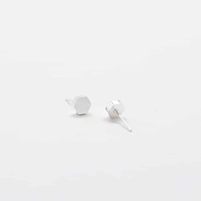 Silver Solid Hexagon Stud Earrings sold by Admiral Row product image thumbnail 2