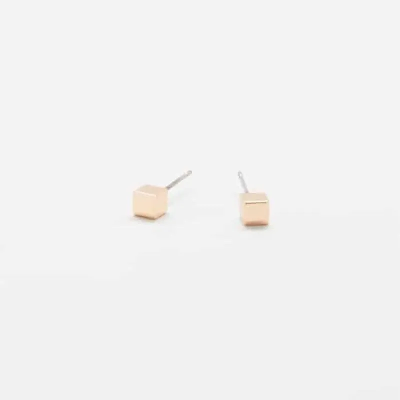 Tiny Gold Cube Square Earrings sold by Admiral Row