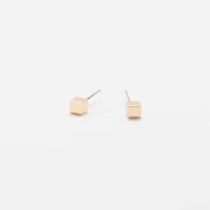 Tiny Gold Cube Square Earrings sold by Admiral Row