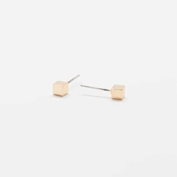 Tiny Gold Cube Square Earrings sold by Admiral Row product image thumbnail 3