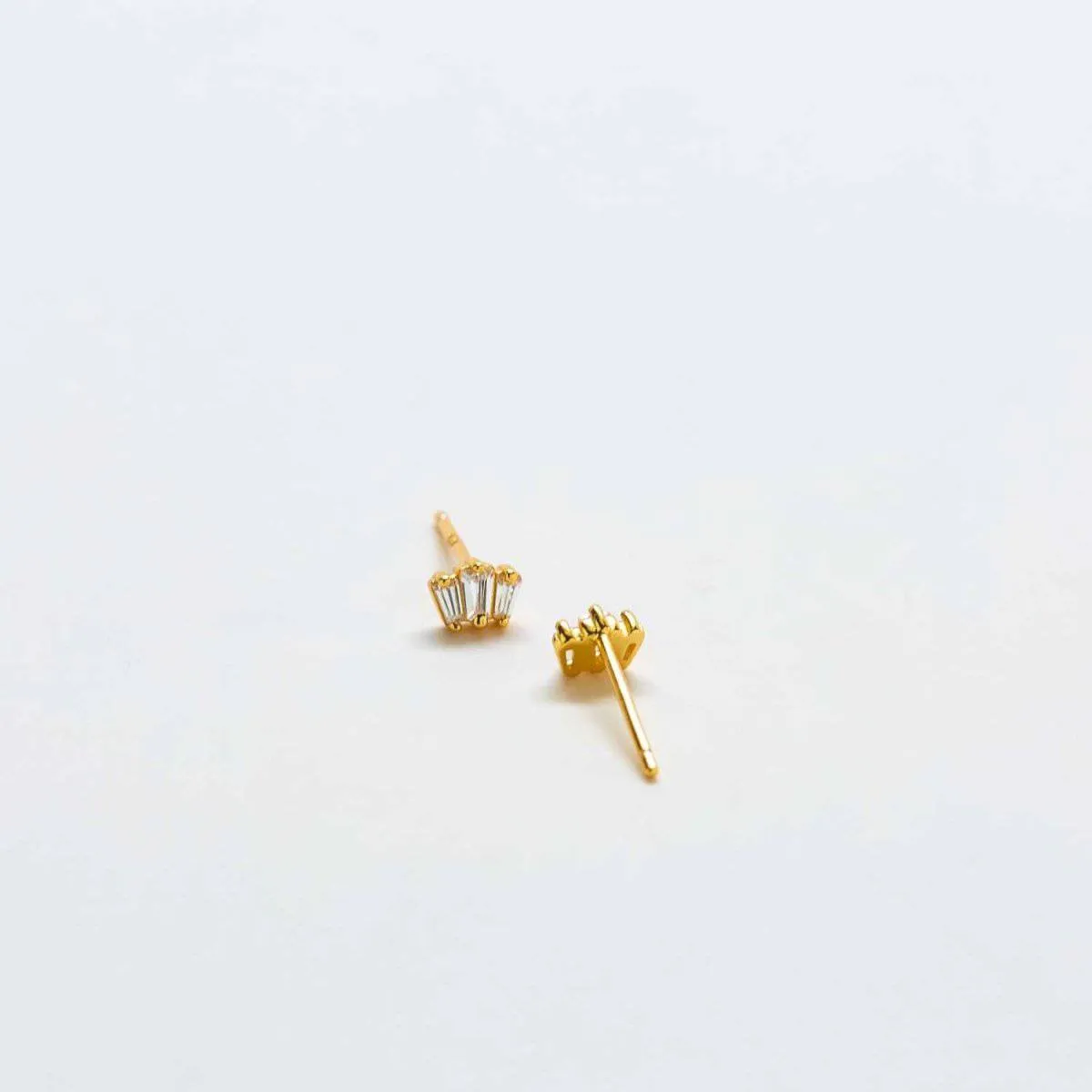 White Trio Baguette Gold Studs sold by Admiral Row product image thumbnail 3