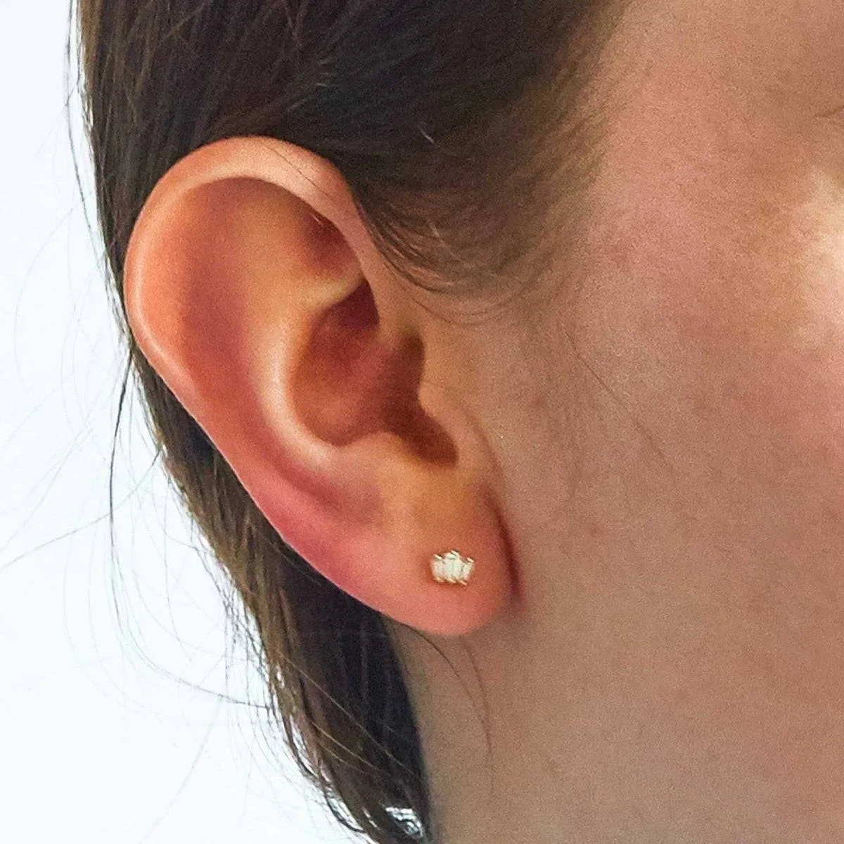 White Trio Baguette Gold Studs sold by Admiral Row product image thumbnail 2