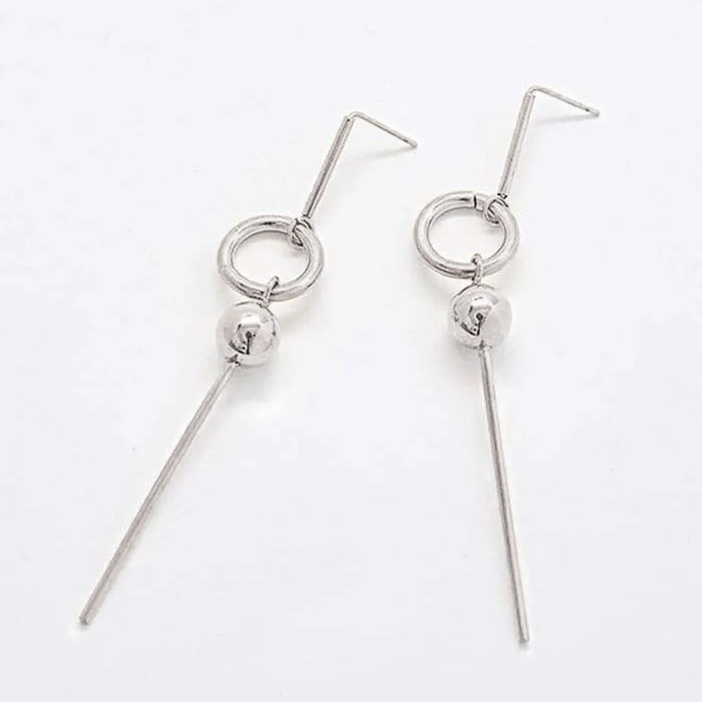 Silver Geometric Circle Drop Earrings sold by Admiral Row