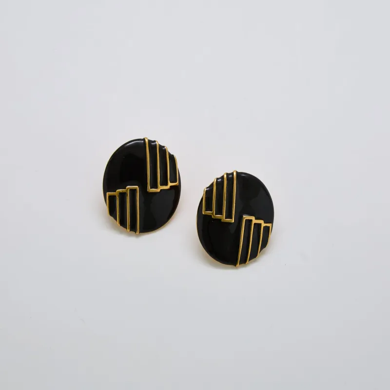 Vintage Napier Black Art Deco Oval Earrings sold by Admiral Row