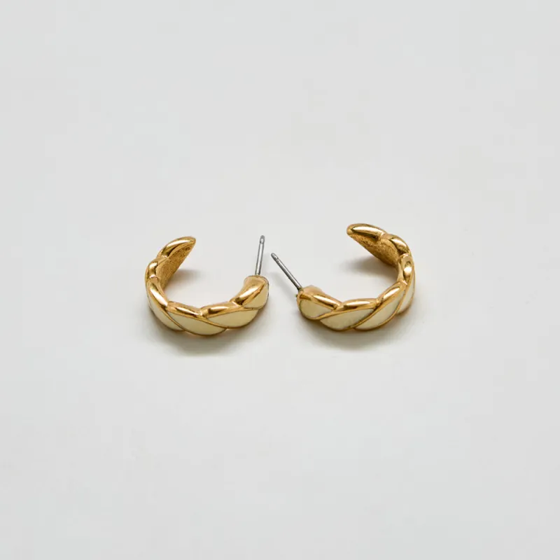 Vintage Monet Gold & Cream Braided Hoop Earrings sold by Admiral Row