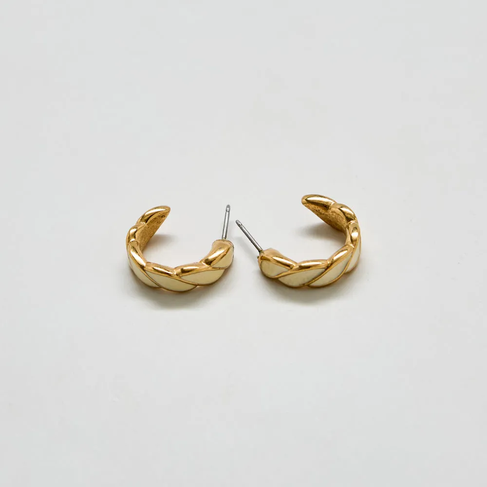 Vintage Monet Gold & Cream Braided Hoop Earrings sold by Admiral Row
