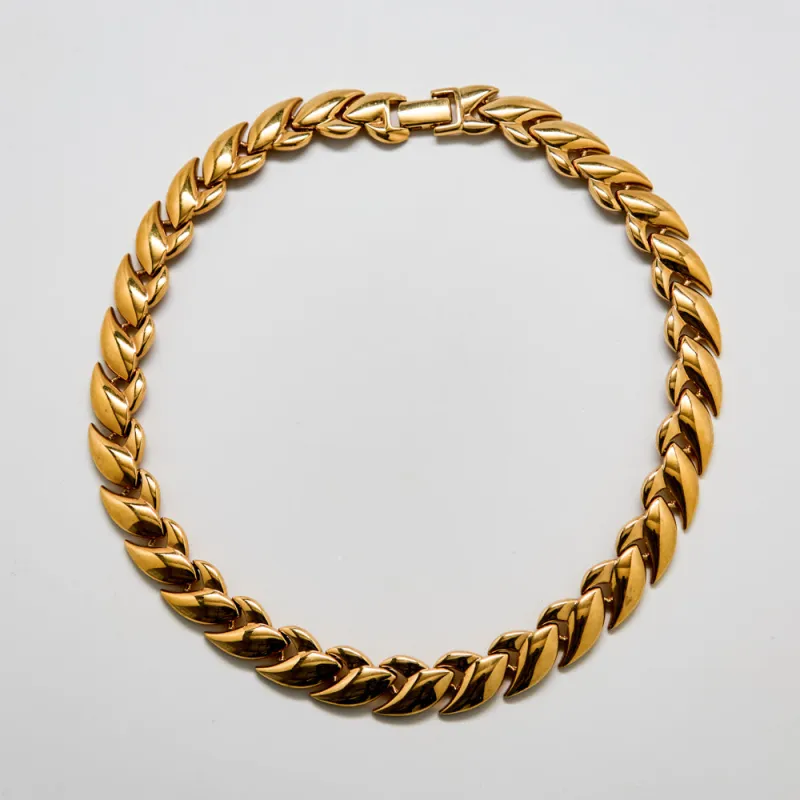 Vintage Gold Dome Leaf Link Statement Chain Necklace sold by Admiral Row