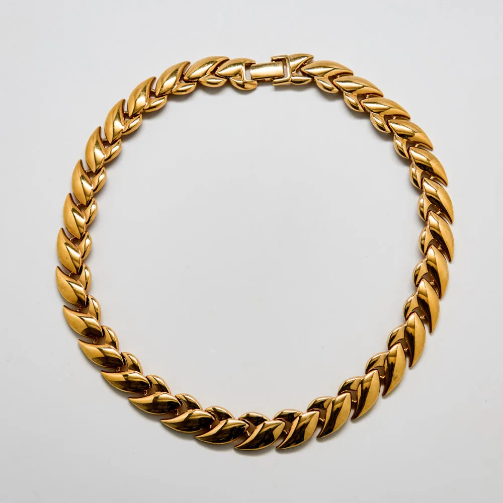 Vintage Gold Dome Leaf Link Statement Chain Necklace sold by Admiral Row