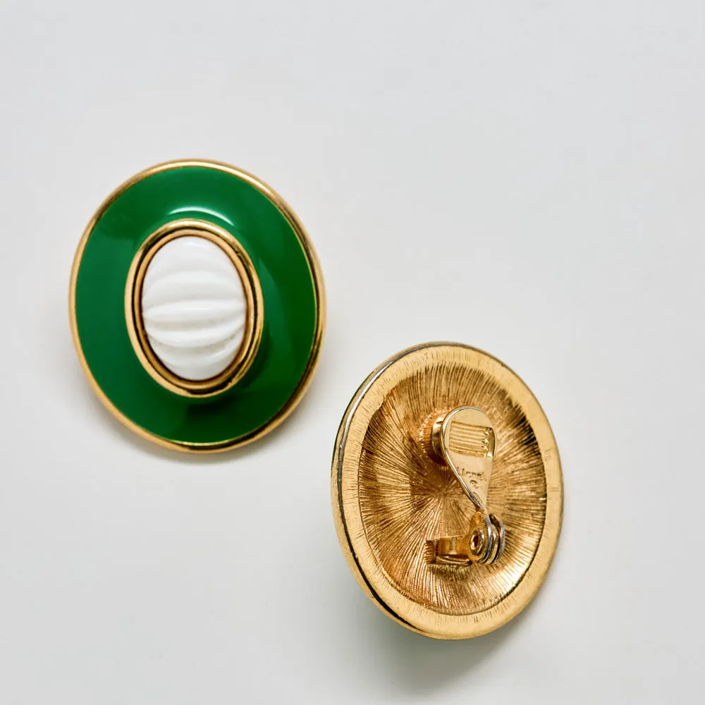 Vintage Monet Green Enamel Clip-On Earrings sold by Admiral Row product image thumbnail 2