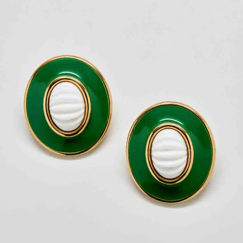 Vintage Monet Green Enamel Clip-On Earrings sold by Admiral Row