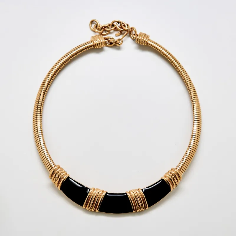 Vintage Monet Black and Gold Collar Necklace sold by Admiral Row